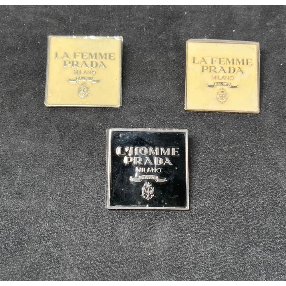 Prada Milano La Femme L'Homme Fragrance Enamel Pin Set of 3 Black Cream Gold